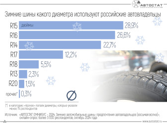 Какой диаметр зимних шин самый популярный у автовладельцев?